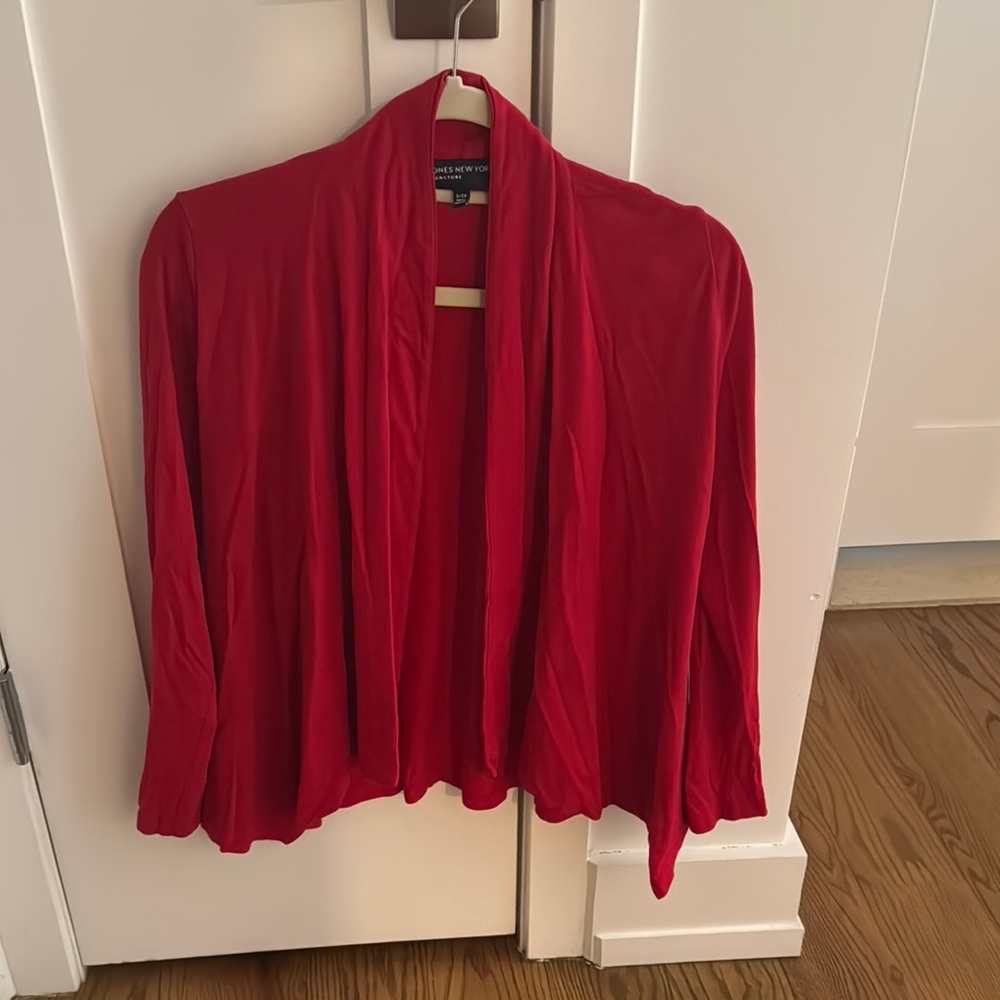Jones New York Cherry Red Stunning Open-Front Cardigan layering piece